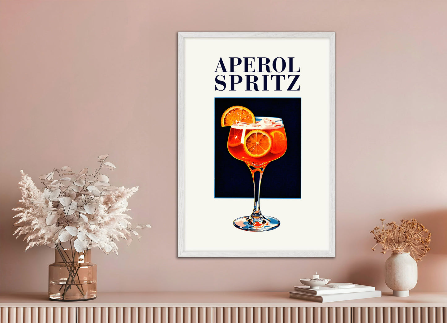 Poster with white wood frame: Aperol Spritz, vintage art print