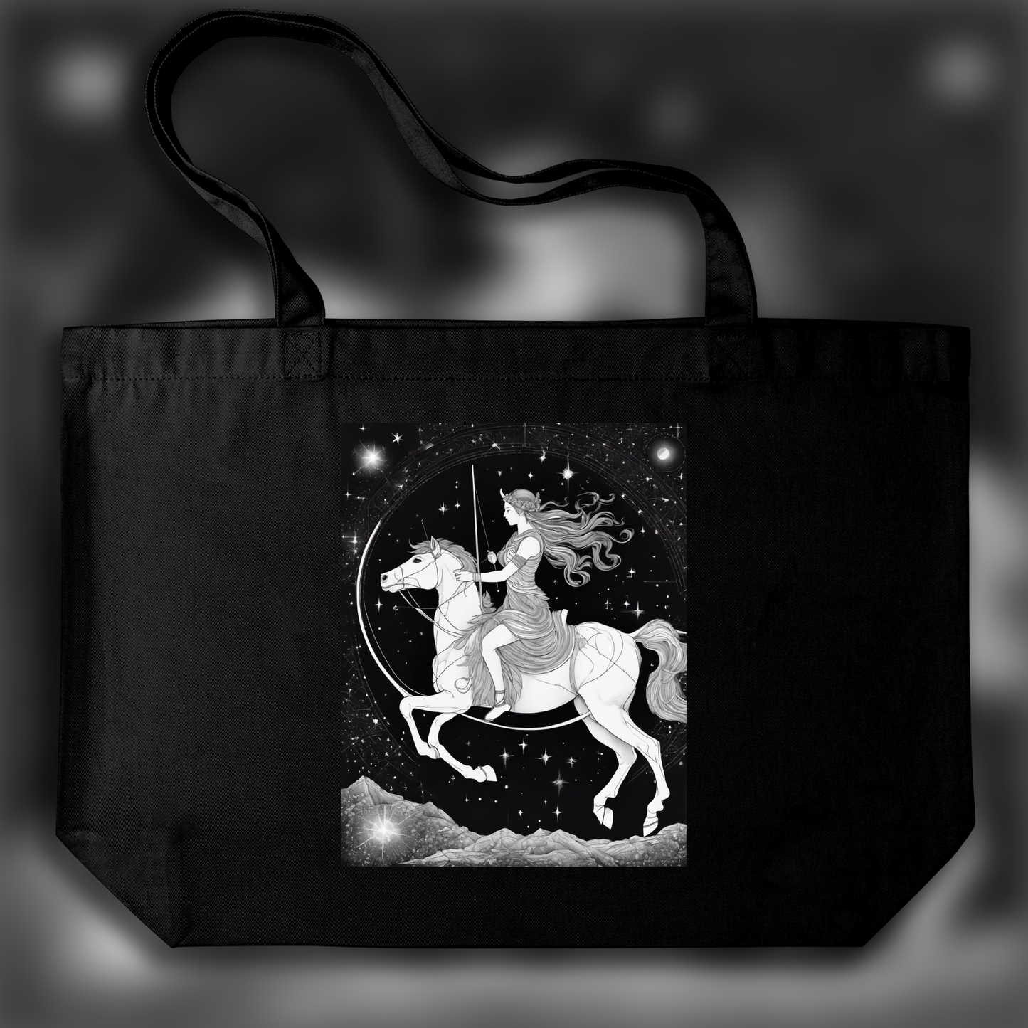 Tote bag - Constellations beautiful drawing, black background, Astrology, archer centaur - 537764476