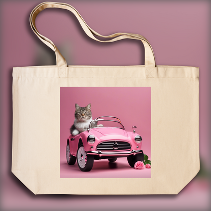 Tote bag - Pink baby car with a cat, Electric pink baby car with a cat - 3131974221