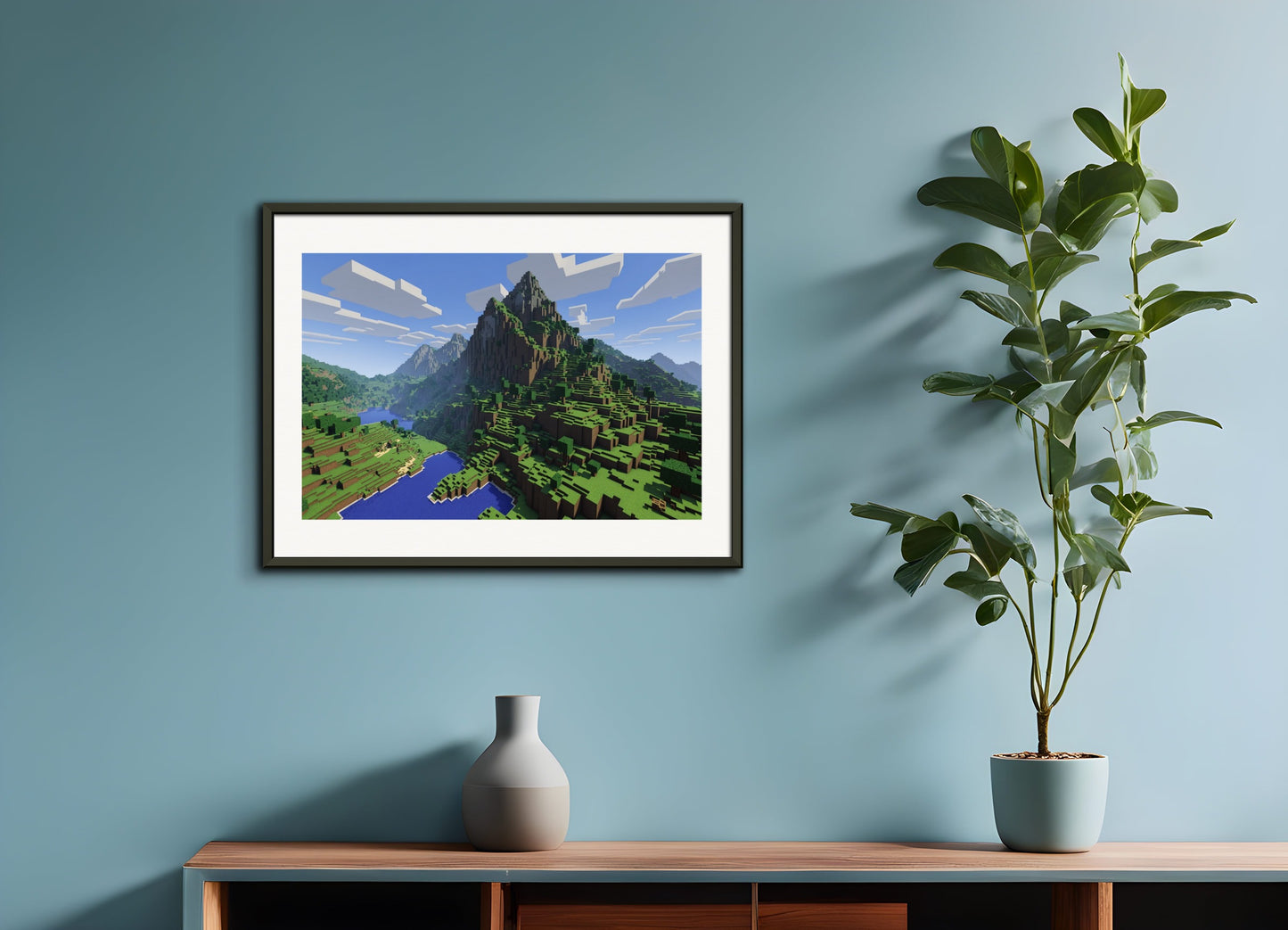 Poster with metal frame: Minecraft, mountain