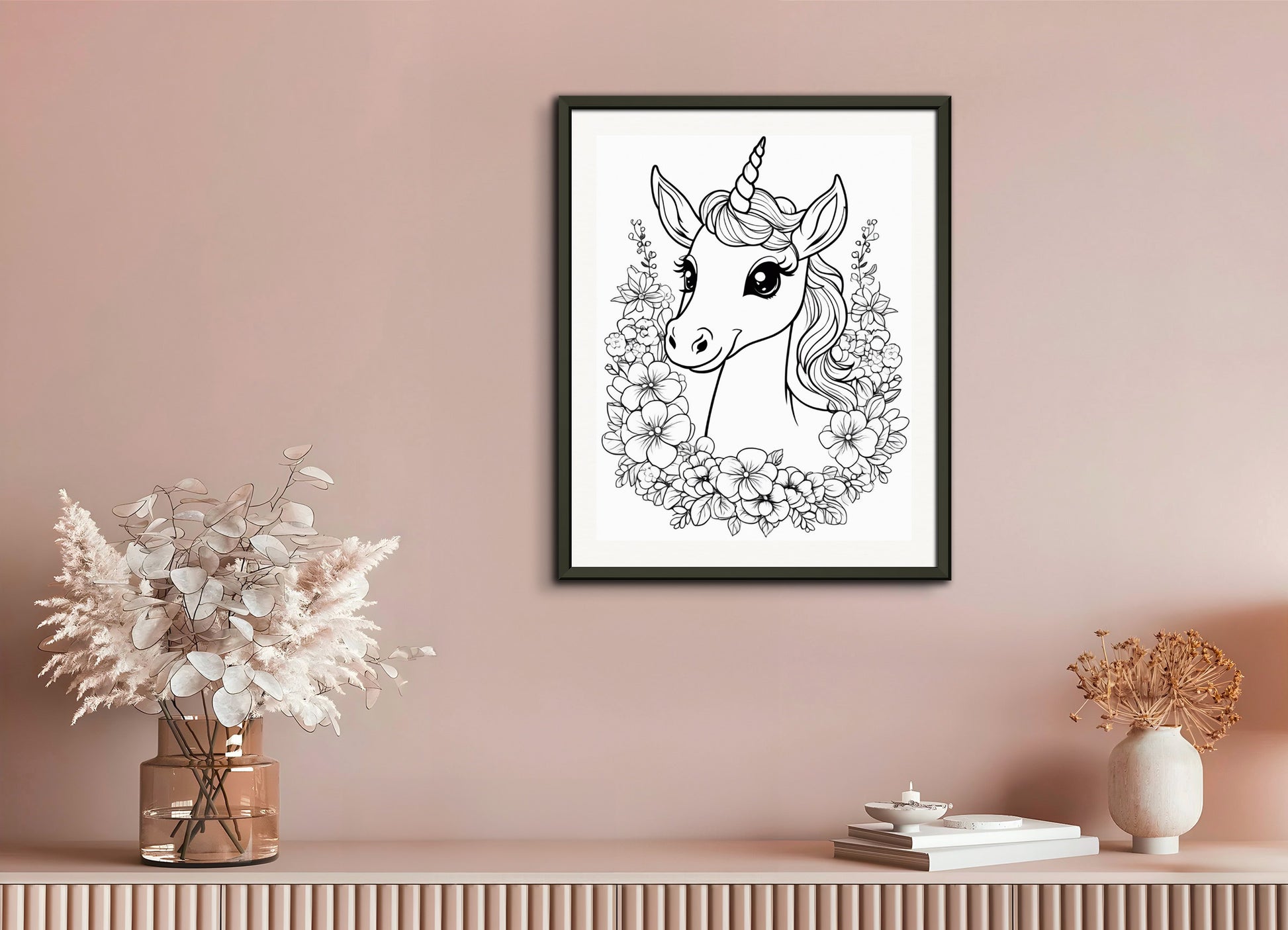 Poster with metal frame: Coloring page, A baby cute unicorn