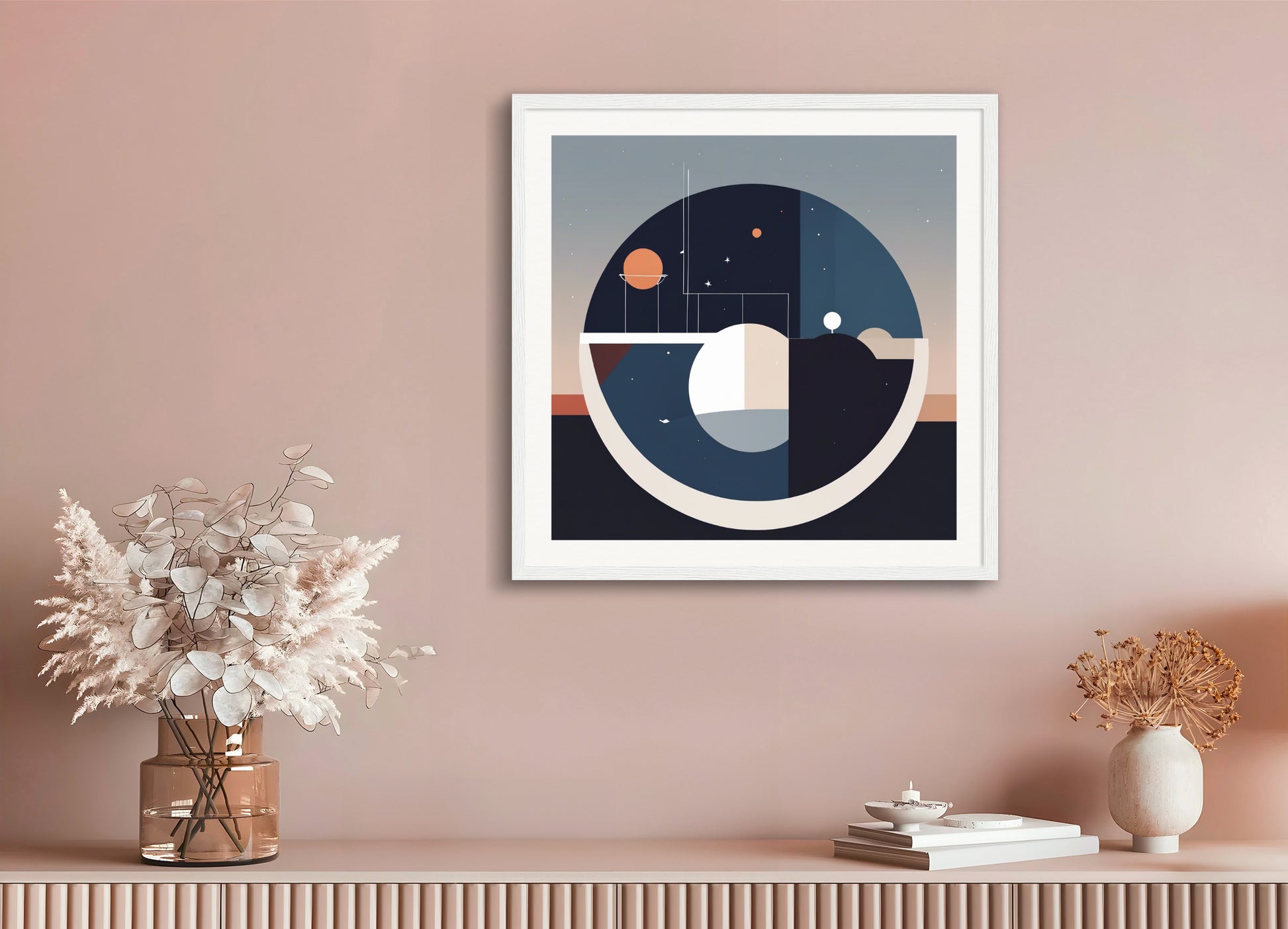 Poster with wood frame: Abstract minimalist art, Astronomy