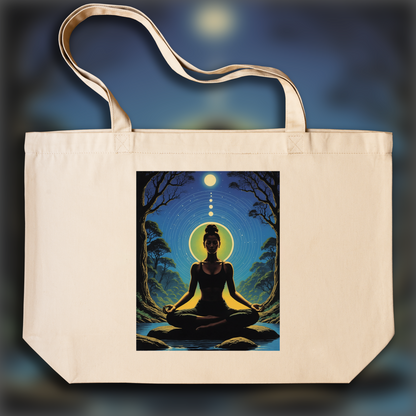 Tote bag - French science fiction comics, dreamlike and psychedelic landscapes, Yoga - 1751847360