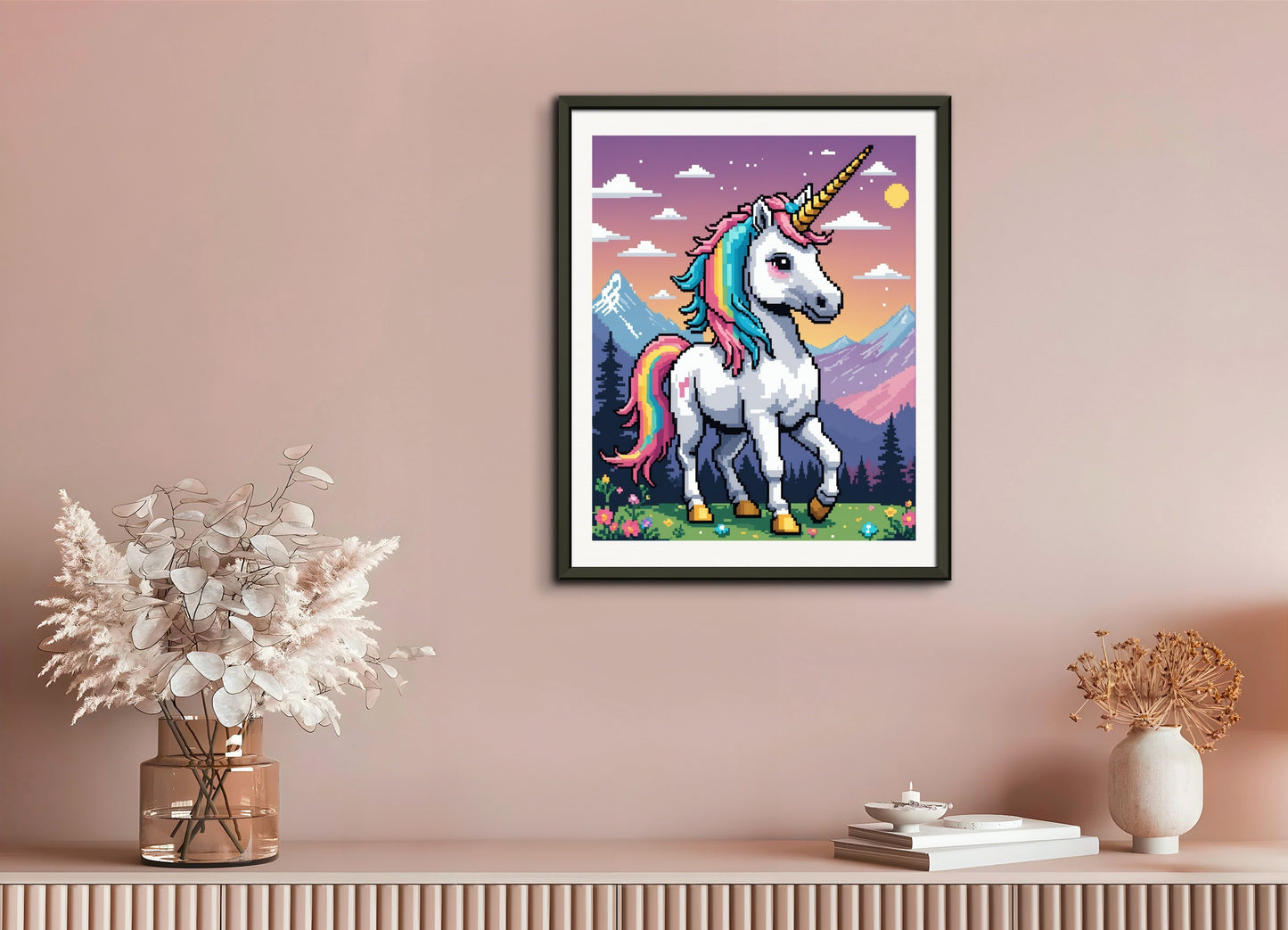 Poster with metal frame: Pixel Art, Unicorn