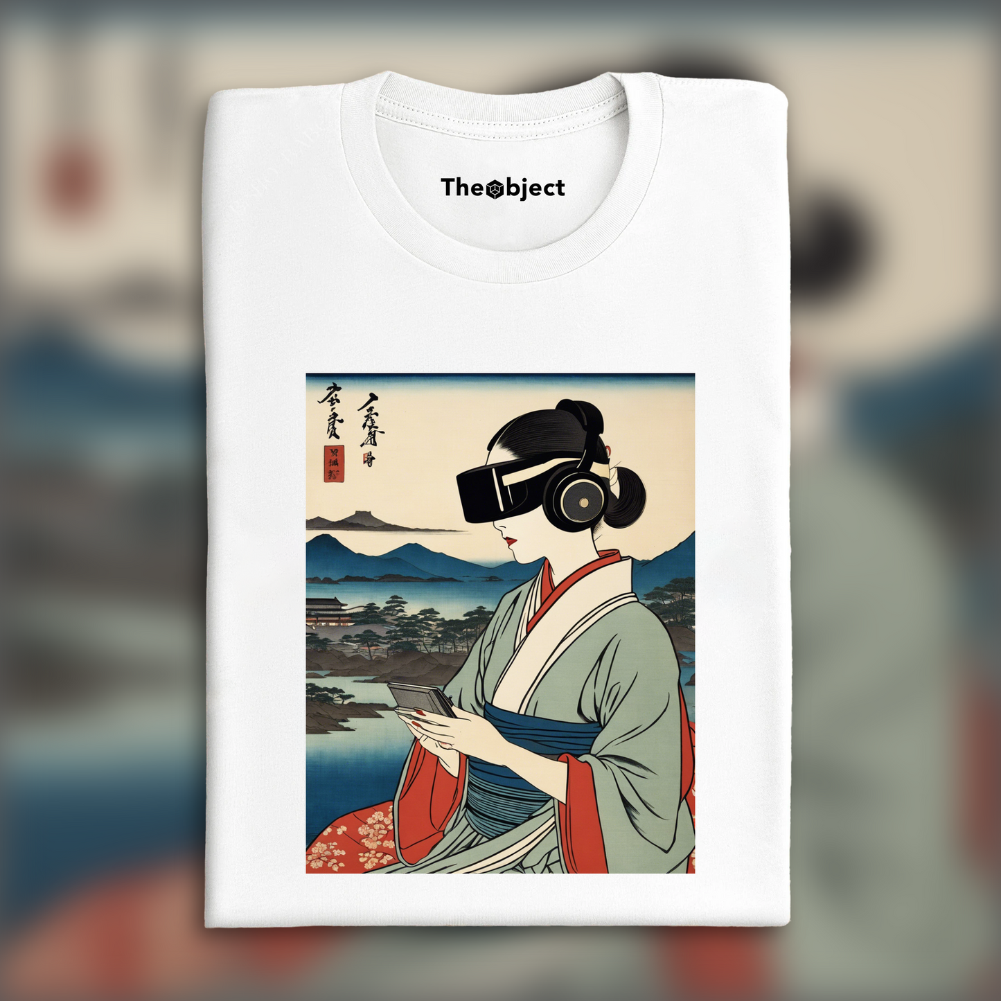 T-Shirt - Poetic ukiyo-e views, fleeting moments, close up of a women with a virtual reality headset - 3996042591