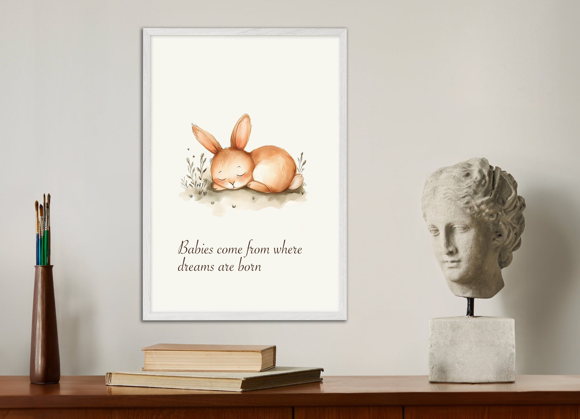 Poster with white wood frame: Babies come from where dreams are born, newborn gift