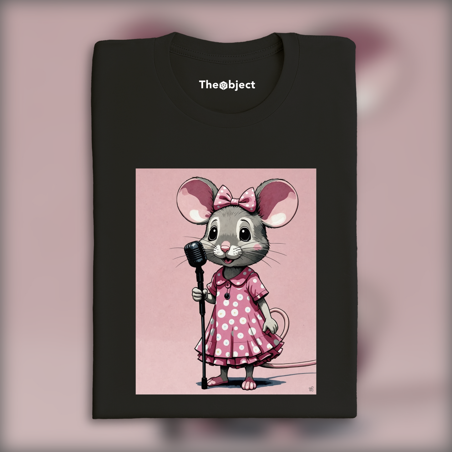 T-Shirt - Contemporary Japanese kawaii artist, mouse in a pink dress with a microphone - 3905697924