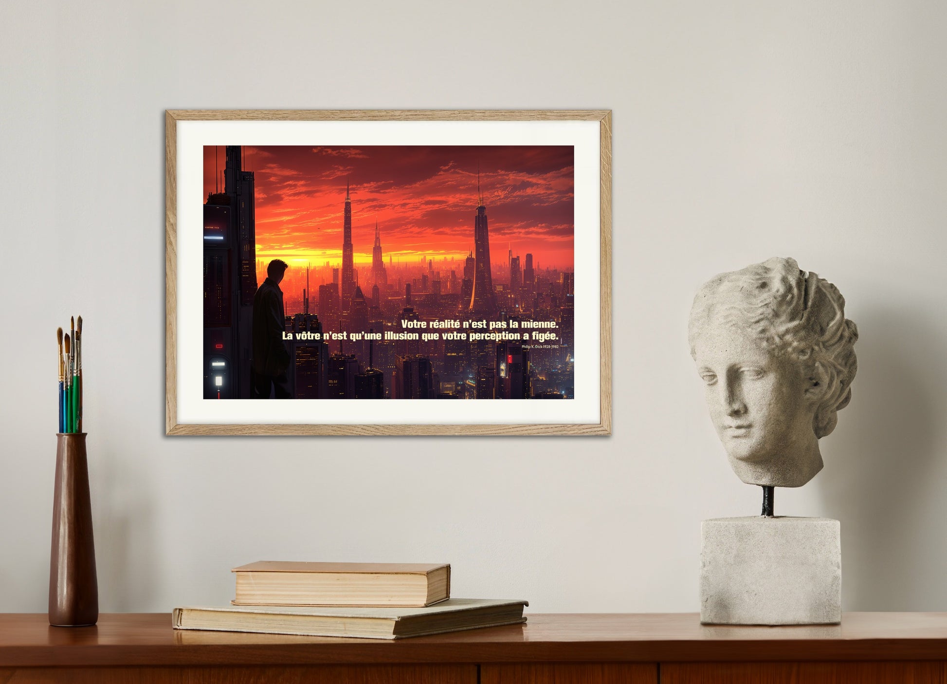 Poster with wood frame: Your reality is not mine, Philip K. Dick