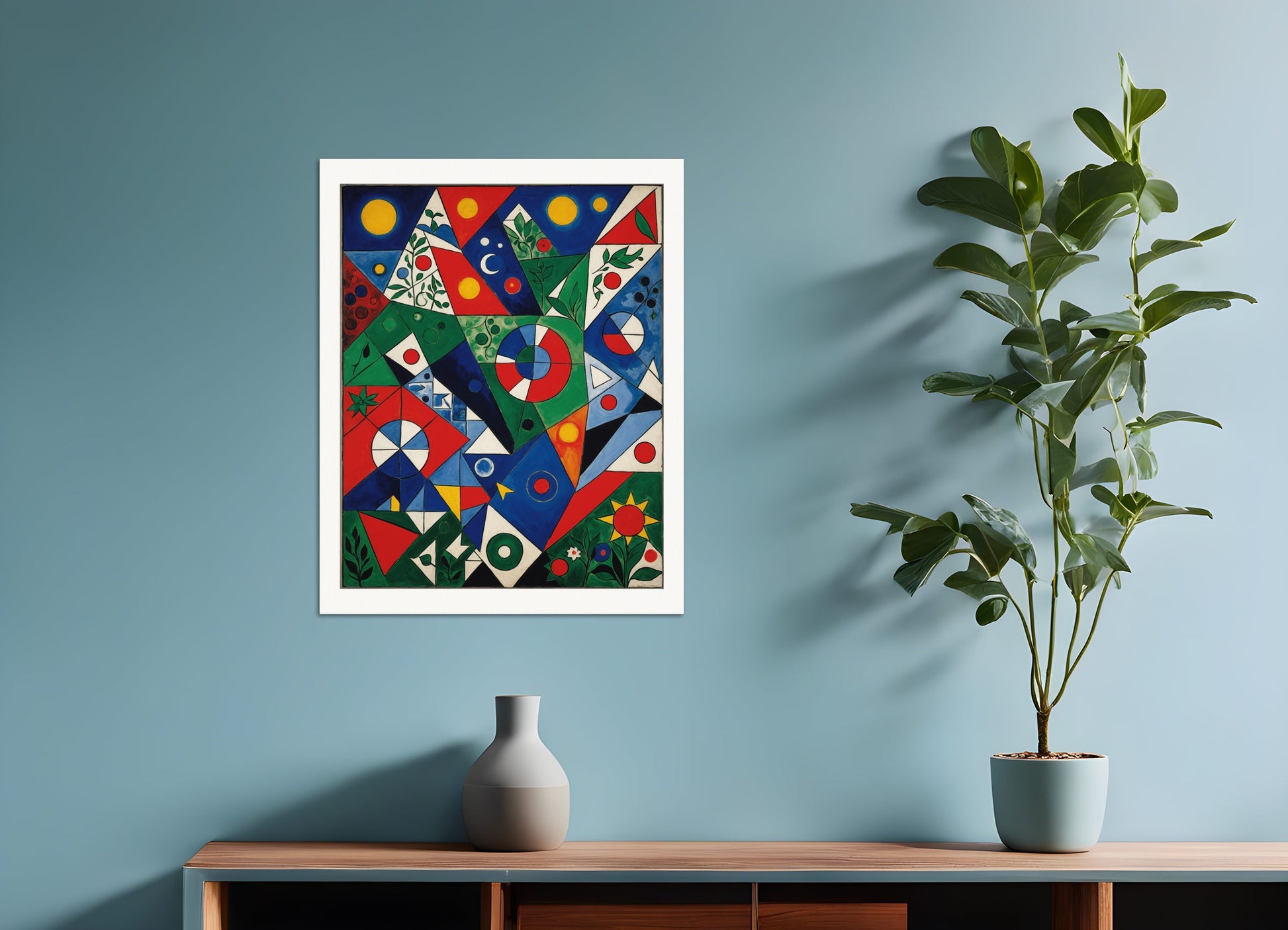 Poster: Painting without school, surrealism and neo-primitivism, Geometric patterns