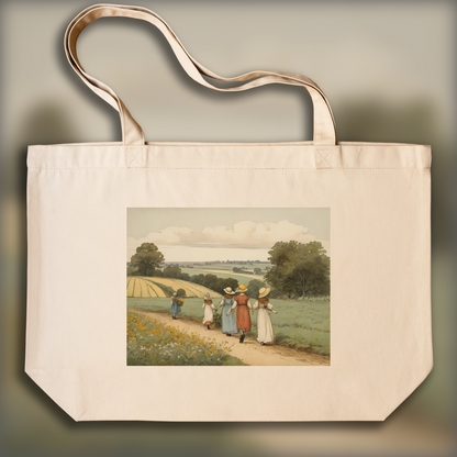 Tote bag - British illustrations, innocent and nostalgic childhood, Fields - 2248993447