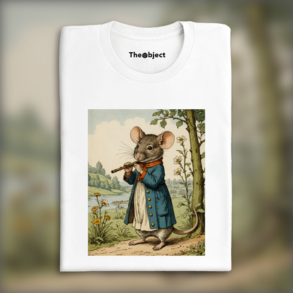 T-Shirt - British illustrations, innocent and nostalgic childhood, a mouse playing the flute - 2394063320