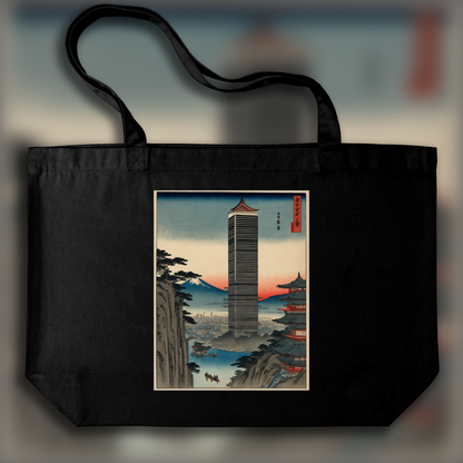 Tote bag - Poetic ukiyo-e views, fleeting moments, futuristic skyscraper - 2915260610