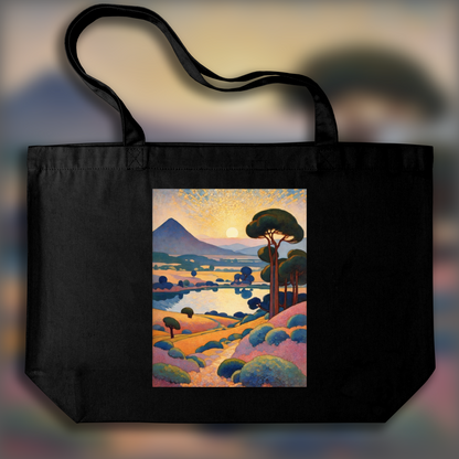 Tote bag - Pointillisme irradiant une sérénité méditerranéenne, Paysage exoplanète - 2590977025