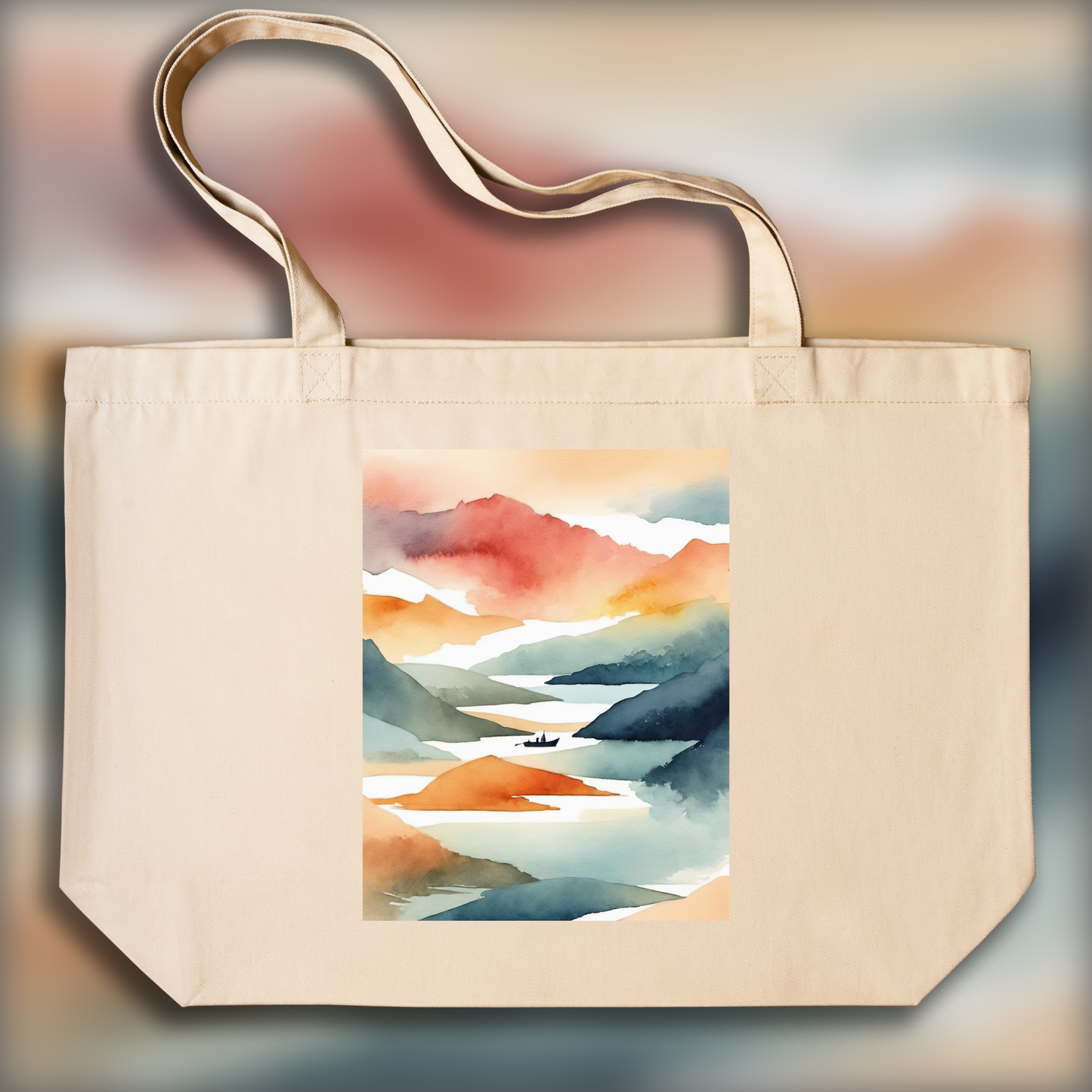 Tote bag - Aquarelle abstraite sur dégradés de couleurs, Bateau - 3822021847