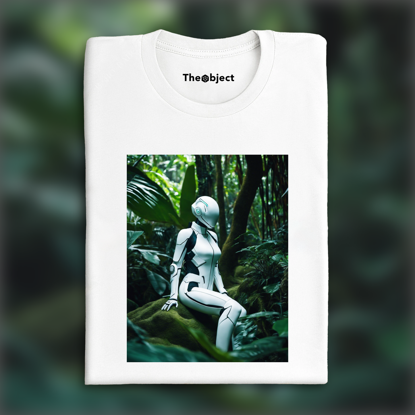 T-Shirt - Realistic photography, a white ghost in the shell cyborg in the Seychelles jungle - 1984188090