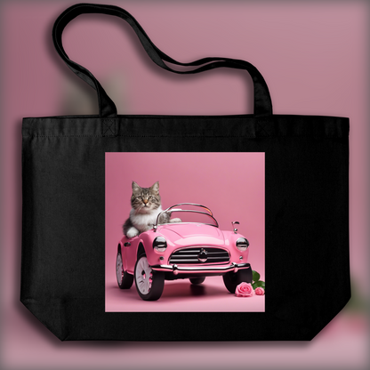 Tote bag - Pink baby car with a cat, Electric pink baby car with a cat - 3131974221