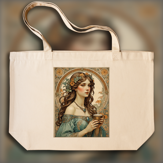 Tote bag - Fusion enchantée de lignes ornées et de formes fluides, Café - 148967204