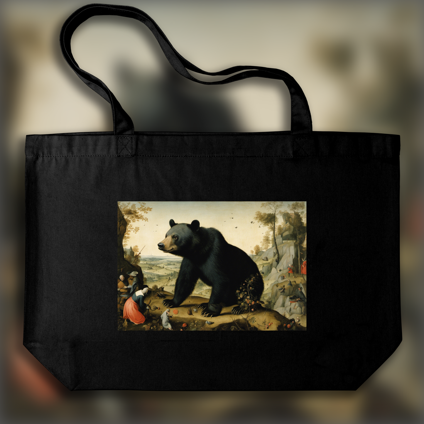 Tote bag - Moral allegories and chaotic visions of heaven and hell, a black bear - 2642682415