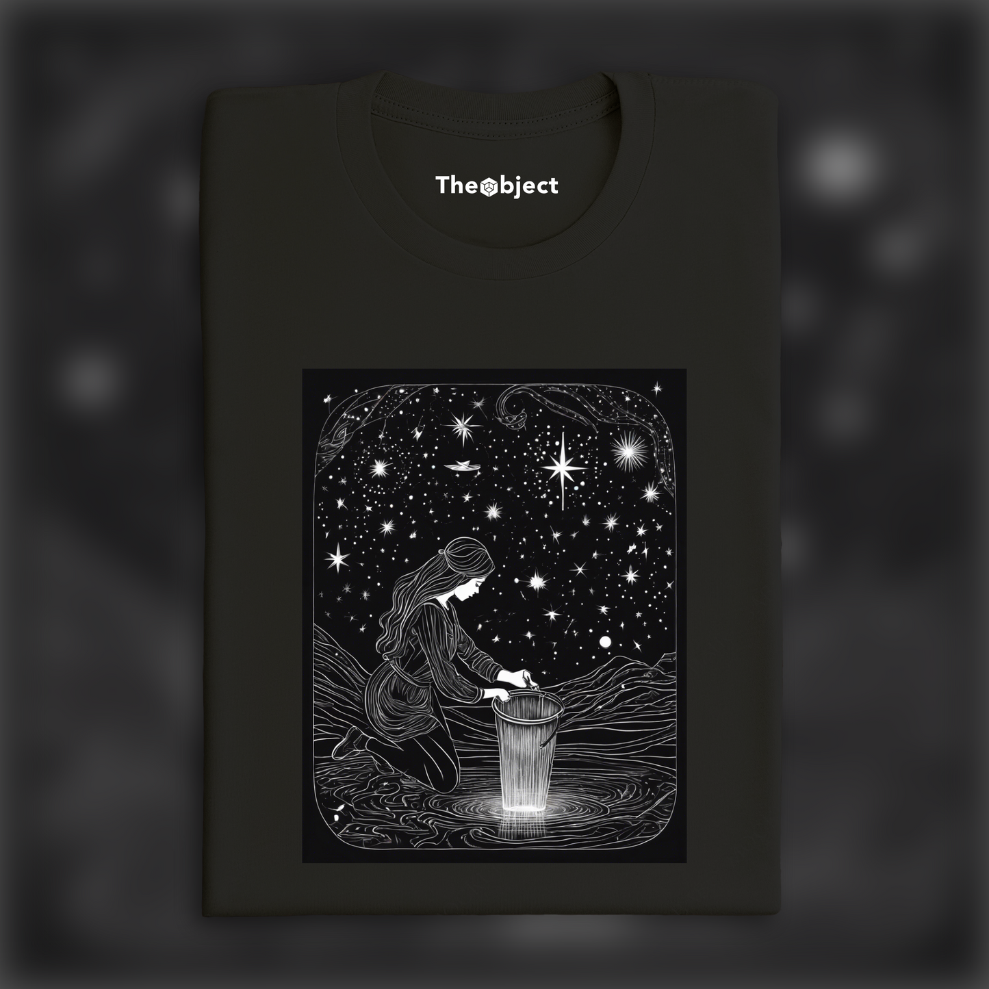 T-Shirt - Constellations beautiful drawing, black background, Astrology, a women pouring a bucket of water - 2113464847