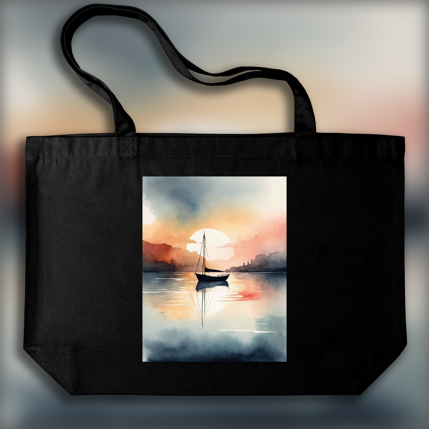 Tote bag - Abstract watercolor on color gradients, Boat - 4026750776