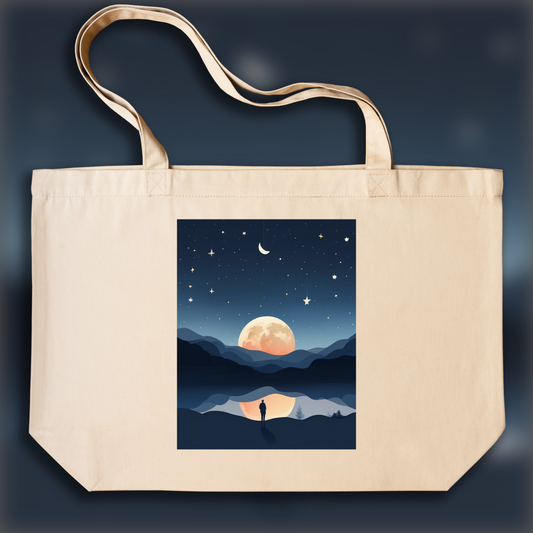 Tote bag - Art minimaliste, Lune et ciel étoilé - 808489923