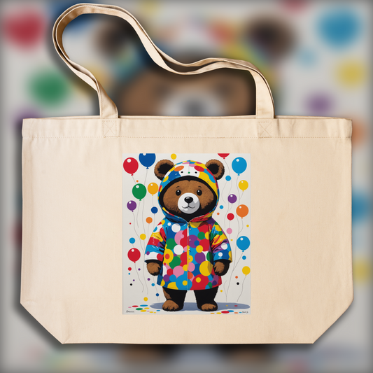 Tote bag - Artiste contemporain japonais kawaï, ours en costume joue - 4105856380