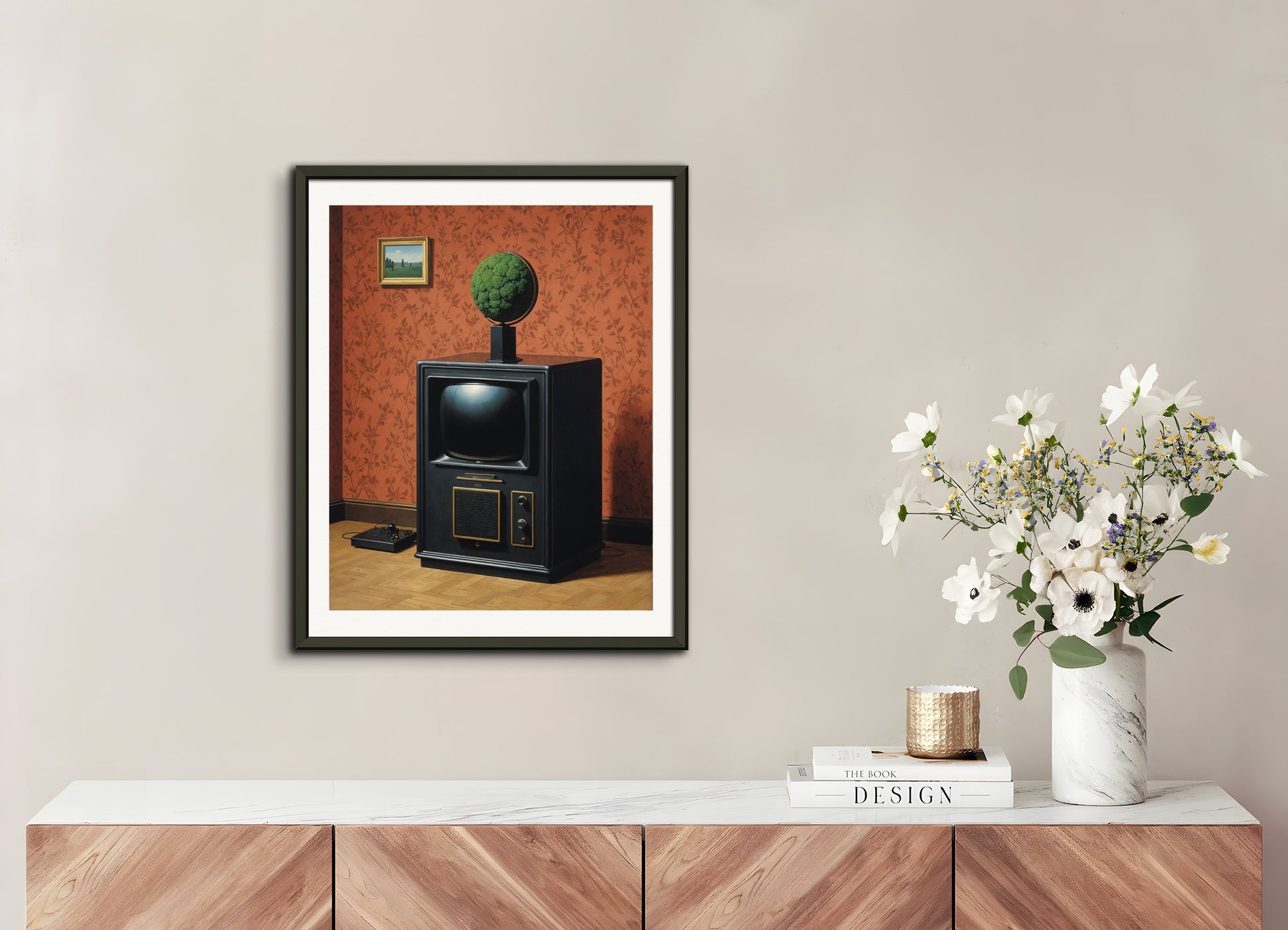 Poster with metal frame: Belgian surrealism, Video game console