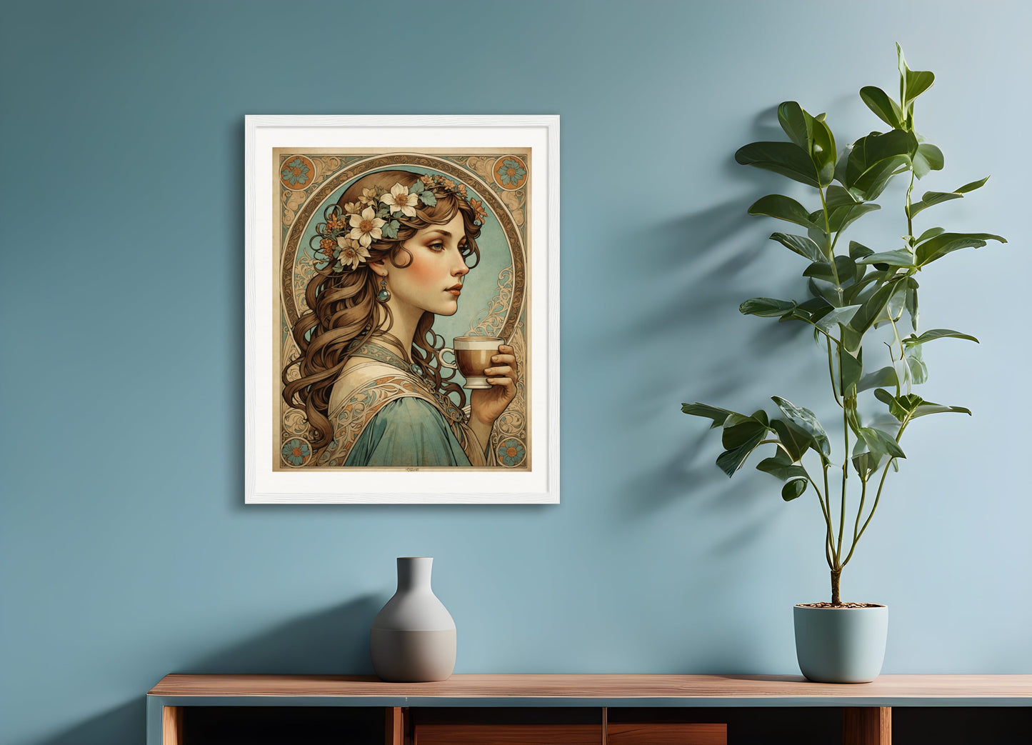 Poster with wood frame: Mucha, Coffee