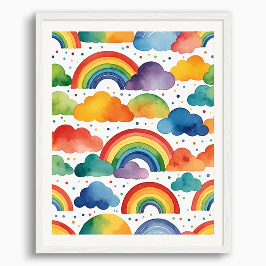 Poster: Childish watercolor, rainbow on white background