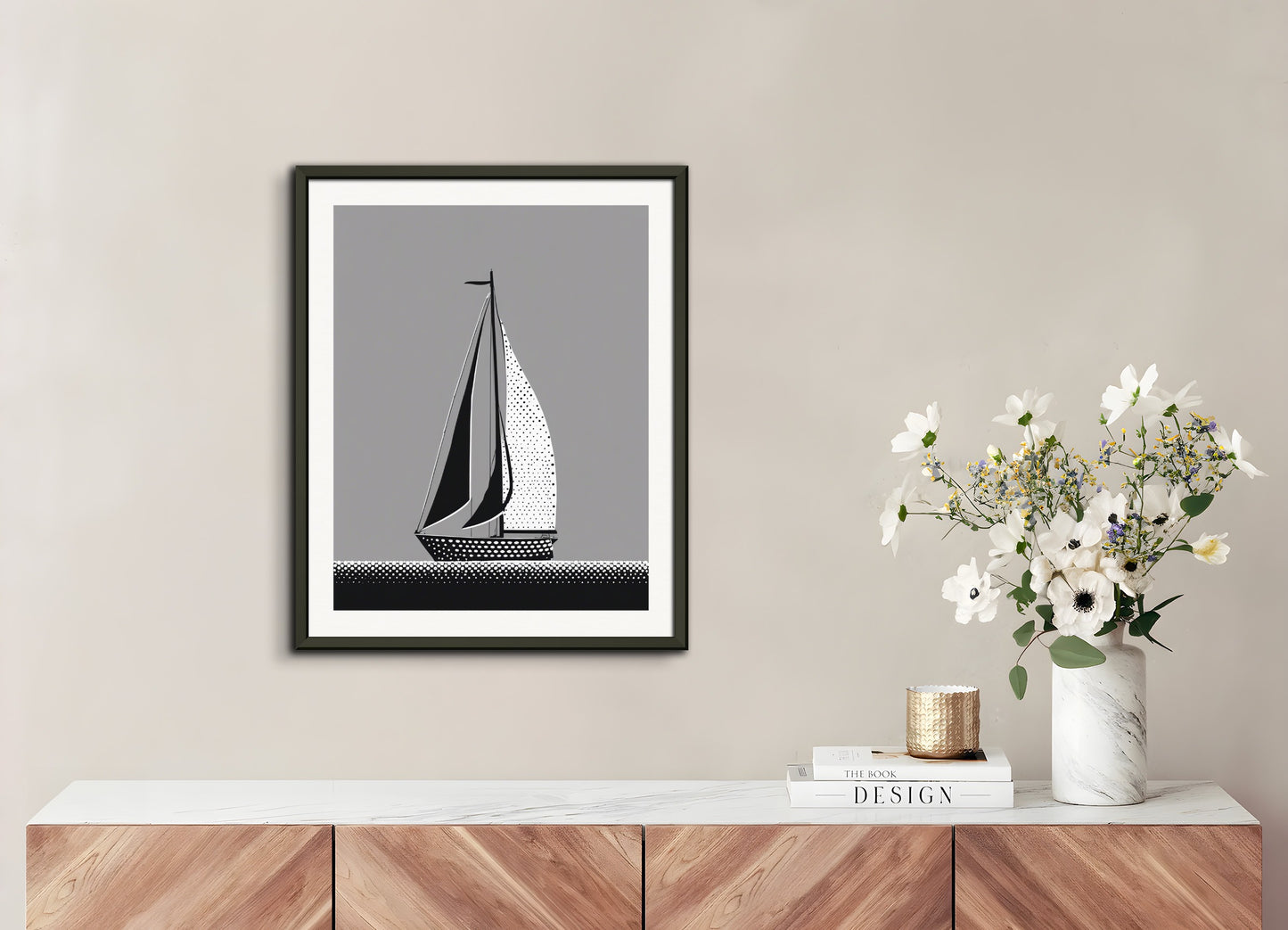 Poster with metal frame: Halftone dot, Boat