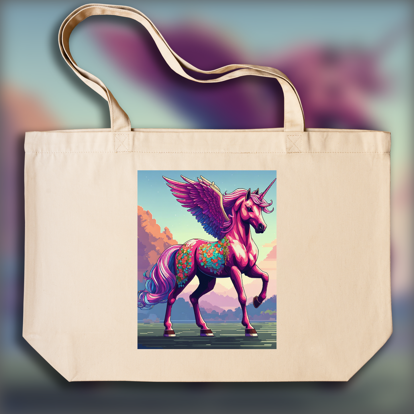 Tote bag - Pixel art, Unicorn - 1267511537