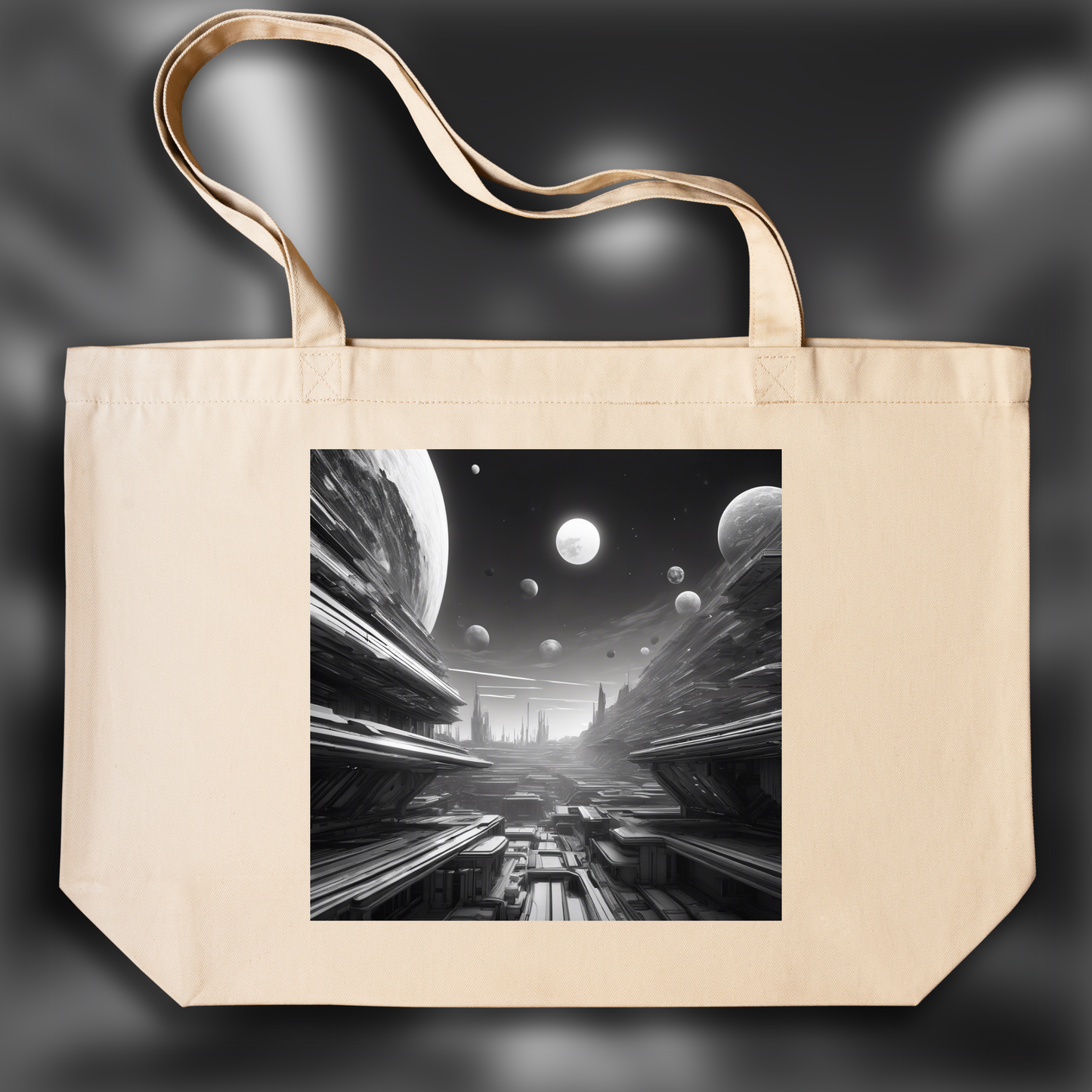 Tote bag - Urban Abstract Explorations, Black and White, Exoplanet Landscape, Eye - 3198329655