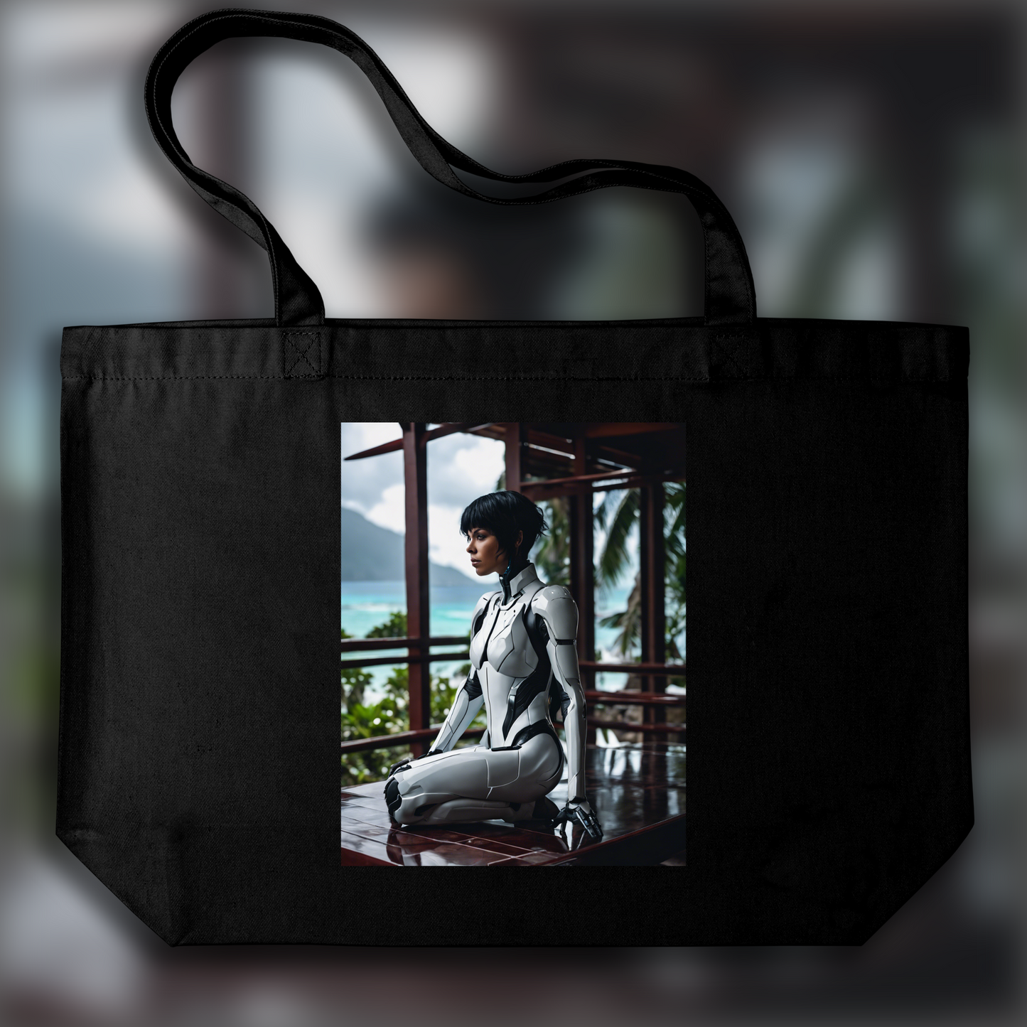 Tote bag - Photographie réaliste, Ghost in the shell cyborg, in the Seychelles - 3872038776