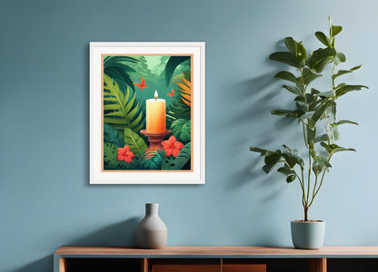 Poster with wood frame: Tropical jungle, Candle