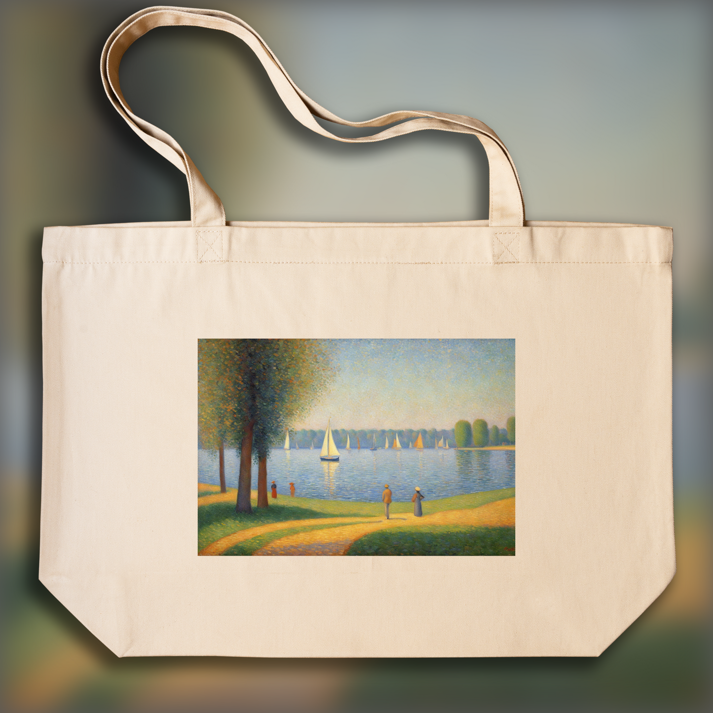 Tote bag - Pointillist masterpiece, Lake - 1112911904