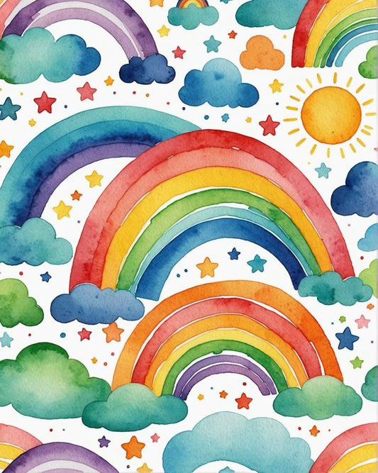 Image - Childish watercolor, rainbow on white background - 2736742353