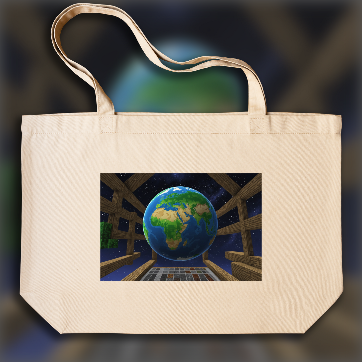 Tote bag - Minecraft, le globe terrestre dans l'espace - 2042666331