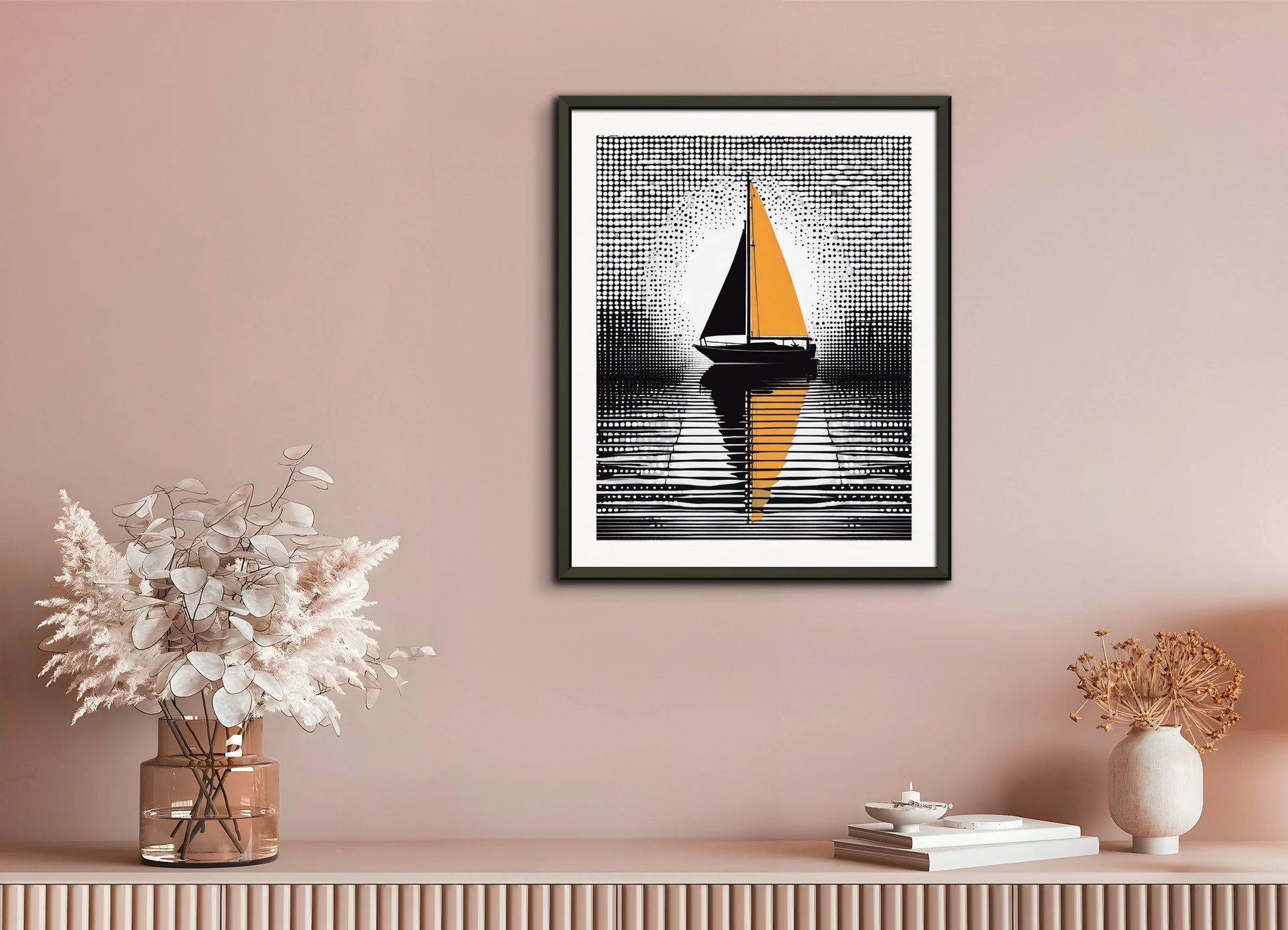 Poster with metal frame: Halftone dot, Boat