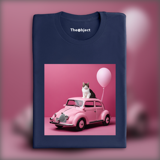 T-Shirt - Pink baby car with a cat, Pink baby car with a cat - 1816371159