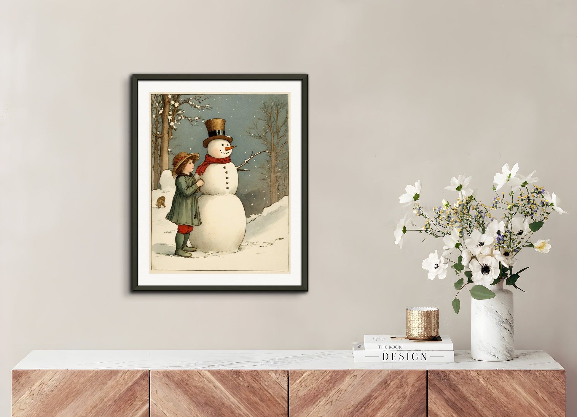 Poster with metal frame: Kate Greenaway, Snowman