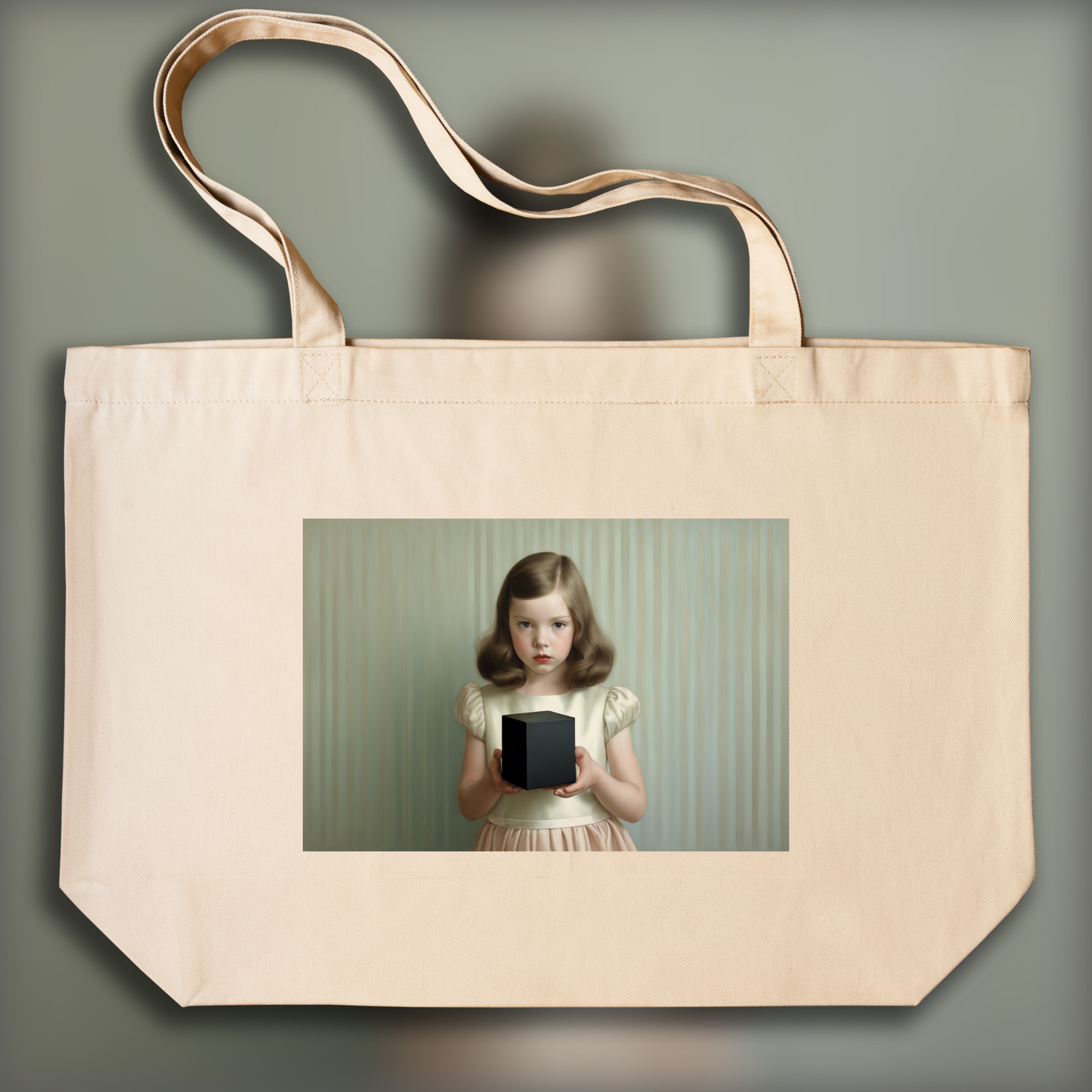 Tote bag - Formal portraits of children with aristocratic rigidity, Girl holding a mysterious black cube - 3409212965