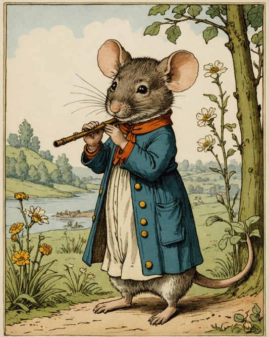 Image - Illustrations britanniques, enfance innocente et nostalgique, une souris jouant de la flûte - 2394063320