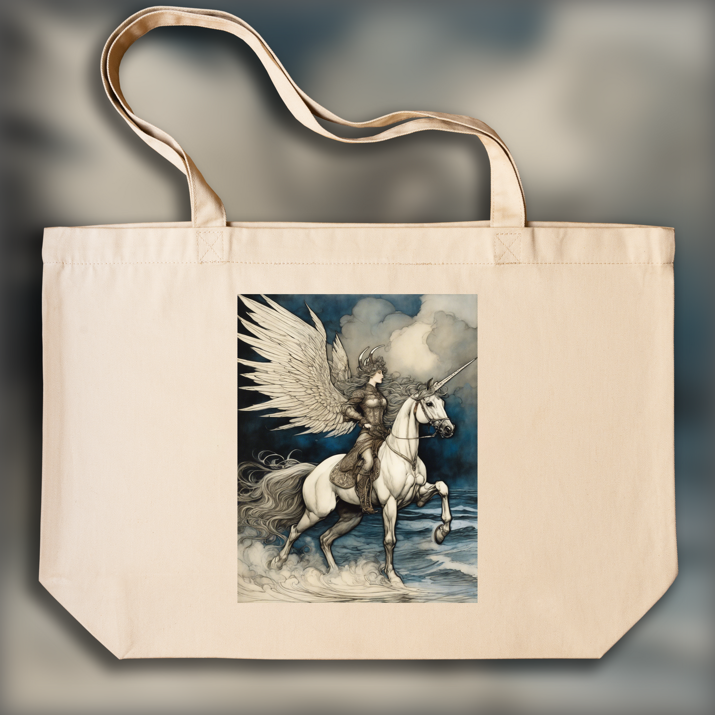 Tote bag - Illustration enchantée avec thèmes fantastiques, Licorne - 844284776