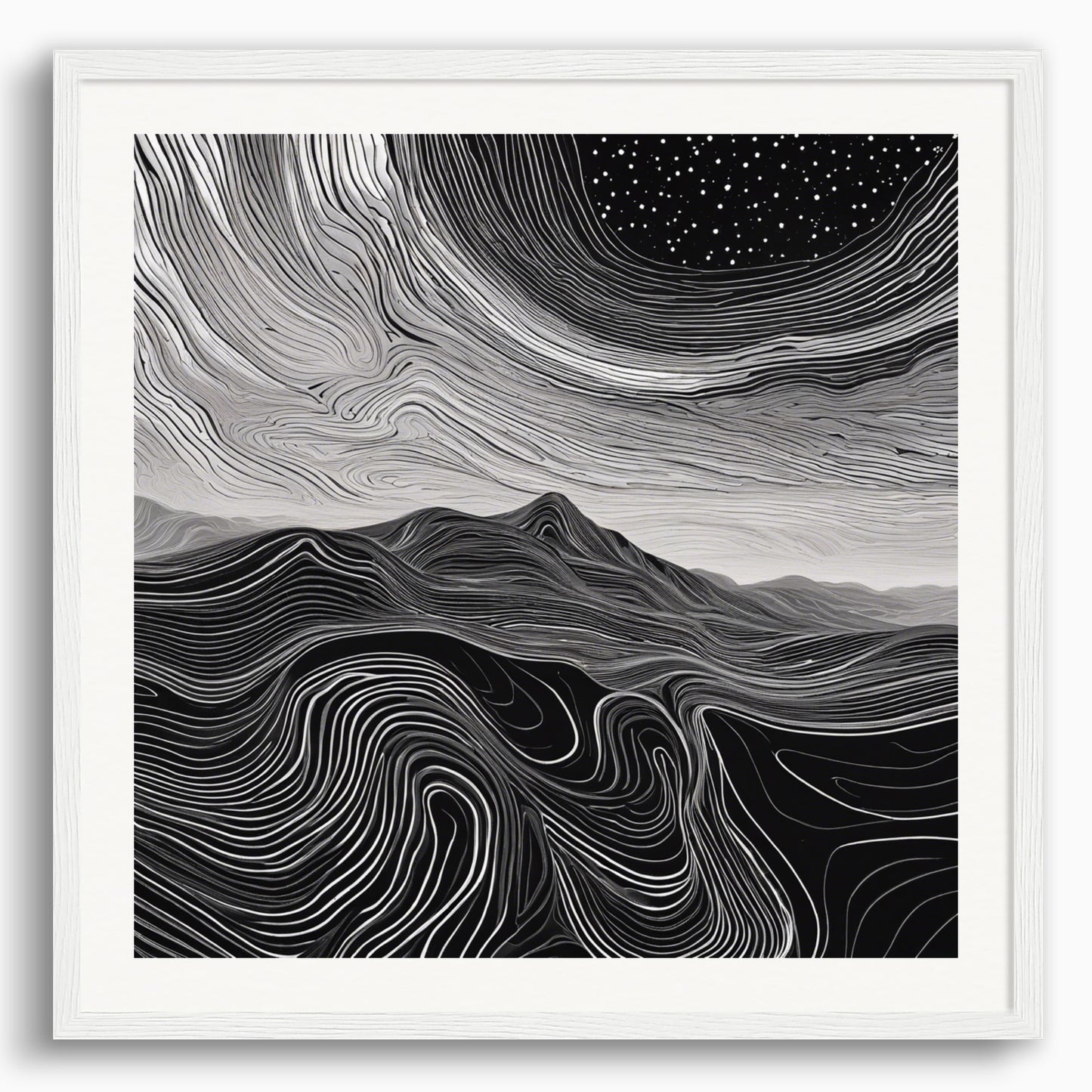 Poster: Monochrome art, topographic lines on a cosmic background, Coffee