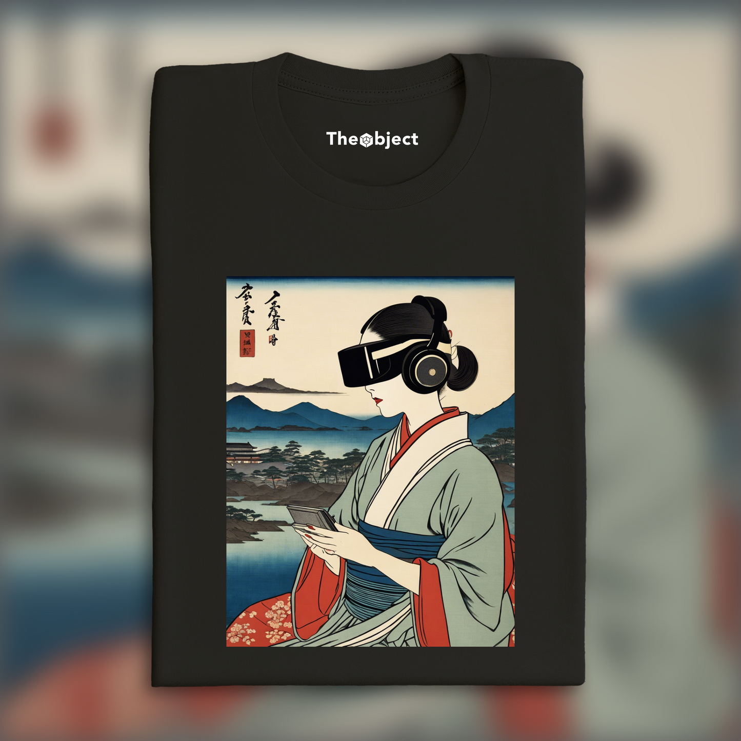 T-Shirt - Poetic ukiyo-e views, fleeting moments, close up of a women with a virtual reality headset - 3996042591