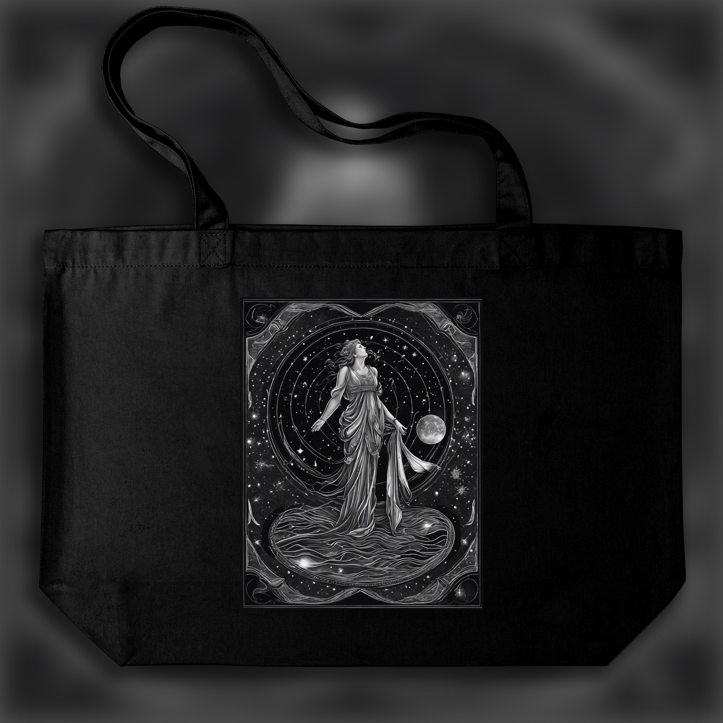 Tote bag - Constellations beautiful drawing, black background, Astrology, Aquarius, the Water bearer - 3710183016