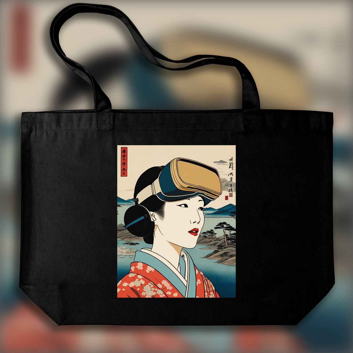 Tote bag - Poetic ukiyo-e views, fleeting moments, close up of a women with a virtual reality headset - 1854572671