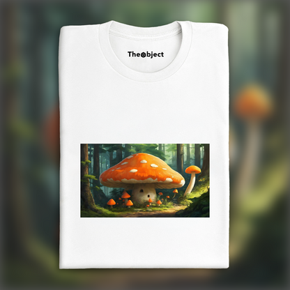 T-Shirt - Key pieces of contemporary Japanese anime, a big orange mushroom in the forest - 716267395