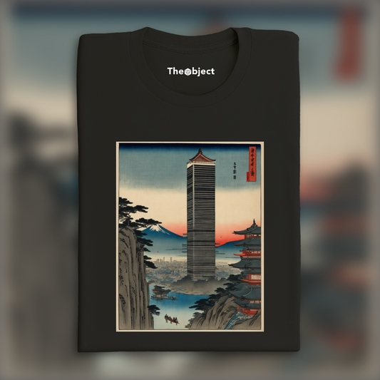 T-Shirt - Poetic ukiyo-e views, fleeting moments, futuristic skyscraper - 2915260610