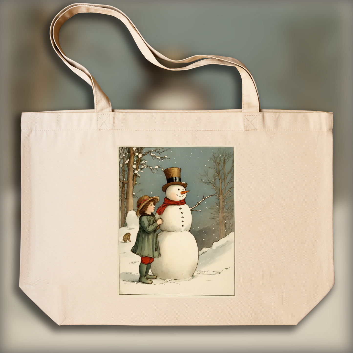 Tote bag - British illustrations, innocent and nostalgic childhood, Snowman - 1720294958